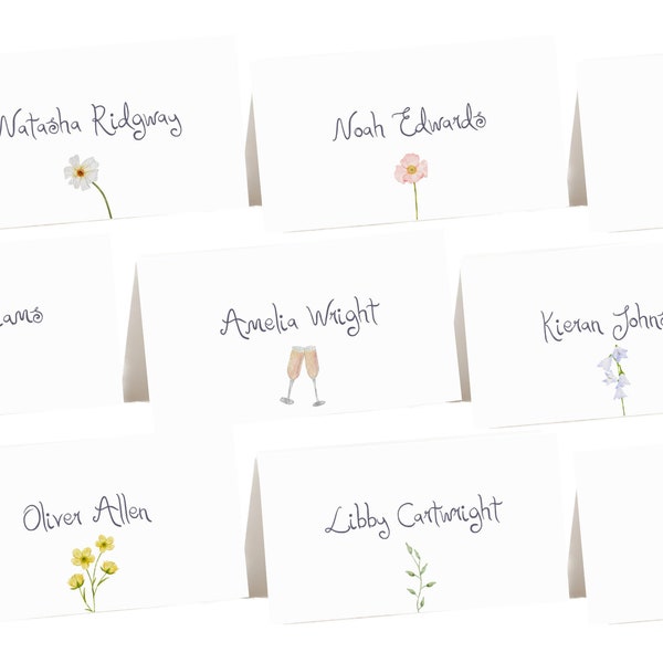 Place Cards Template | Handwritten Place Names & Painted Watercolor Graphics, Bespoke Boho Wildflower Editable Printable, 002 Secret Garden