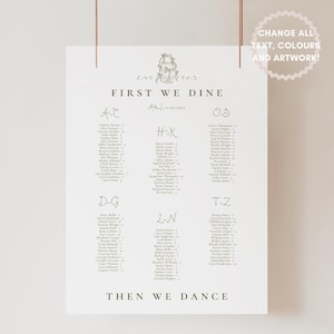 Wedding Seating Chart Template Alphabetical | Minimal Handwritten & Drawn Table Plan Editable, Portrait Wedding Sign Modern, 001 Originals
