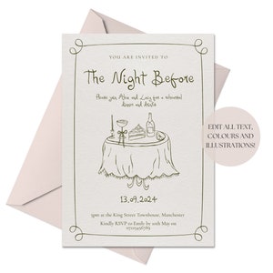 Rehearsal Dinner Invite Template | Hand Drawn Illustrations The Night Before Digital Wedding Invitation, Modern Handwritten, 001 Originals