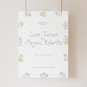 Wedding Welcome Sign Template | Watercolor Wildflower Wedding Sign Handwritten, Boho Floral Fairytale Editable Sign, 002 Secret Garden