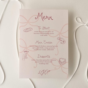 Hochzeit Menü Vorlage | Handgeschriebene Skript Hand gezeichnete Bogen Details, Kokette Menü bearbeitbare Download, Brautdusche Menü Rosa, 003 Be Mine