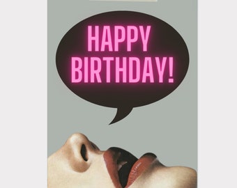 Happy Birthday Kissing Mouth - Postcard A6 380 grams - 105 x 148 mm - Card - Greeting Card - Birthday - Happy Birthday - MIHO Studio