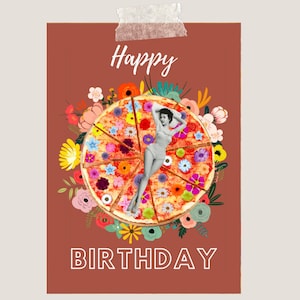 Postkarte A6 380 Gramm - Happy Birthday - Geburtstag - Geburtstagsgrüße - Geburtstagskarte - Alles Gute - Collage - Pizza - MIHO Studio