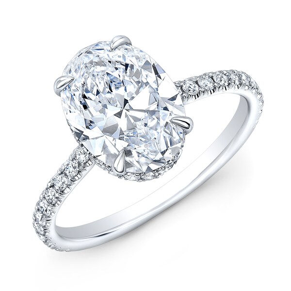 2.00 CT Oval Lab Diamond Ring, 0.70 CT Round Side Stones, D Color, VVS Clarity - Love Radiance