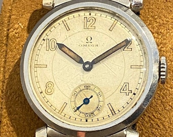 Reloj de pulsera Art Deco para hombre Omega Scarabeus alrededor de 1935 Estado original Caja de acero Asas flexibles Números luminosos Reloj de coleccionista Natostrap
