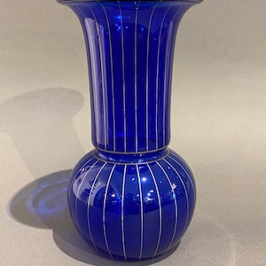 Josef Hoffmann glass vase Johann Oertel&Co Haida around 1925 dark blue glass striped silver plating in a geometric shape perfect condition