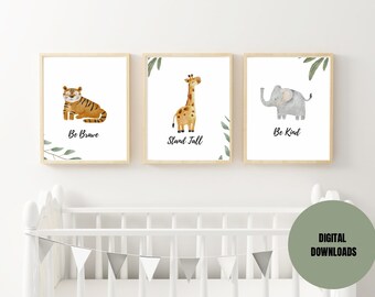 Adorable Nursery Decor Set- 3 Digital Safari Animal Prints with Inspirational Messages- for Children's bedrooms,  Games rooms and gifts