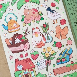 Cottage Living | Cute waterproof handmade floral sticker sheet | Kawaii cottagecore aesthetic stickers for planner + bullet journal