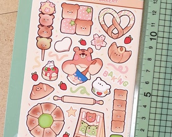 Piekarnia Dango Bread | Uroczy, wodoodporny, ręcznie robiony arkusz naklejek | Estetyczne naklejki z motywem pieczenia do planera i dziennika Bullet Journal