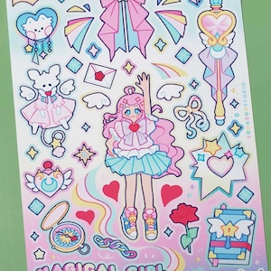 Magical Girl | Cute waterproof handmade dreamy sticker sheet | Kawaii sailor moon aesthetic stickers for planner + bullet journal
