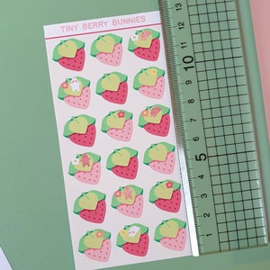 Tiny Berry Bunnies | Cute waterproof handmade sticker sheet | Kawaii spring aesthetic Strawberry bunny stickers for planner + bullet journal