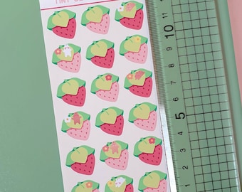 Piccoli coniglietti di bacche / Foglio di adesivi impermeabili fatti a mano / Adesivi kawaii primaverili con coniglietti di fragole per planner + bullet journal