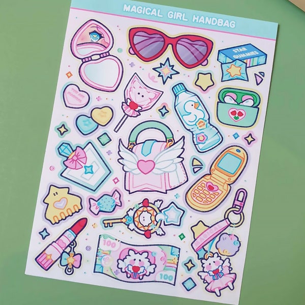 Magical Girl Handbag | Cute waterproof handmade dreamy sticker sheet | Kawaii aesthetic stickers for planner + bullet journal + penpal