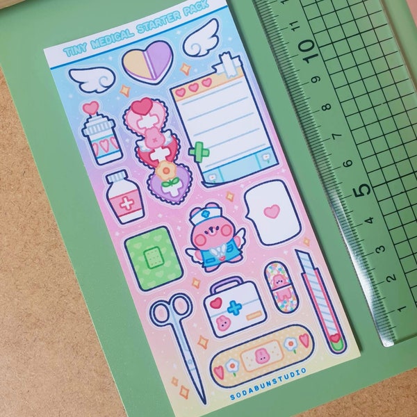 Tiny Medical Starter Pack | Cute waterproof handmade sticker sheet | Kawaii aesthetic angelic bunny stickers for planner + bullet journal