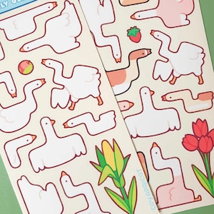 Alberne Gänse | Süßer wasserfester handgemachter Frühlings Stickerbogen | Kawaii ästhetische Journaling Aufkleber für Planer + Bullet Journal
