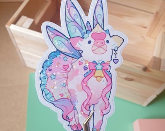 Fairy Cow | Cute waterproof handmade vinyl die-cut sticker | Kawaii fairycore aesthetic holographic animal sticker design for water bottle
