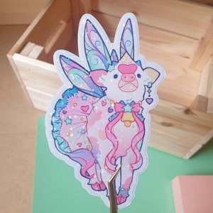 Fairy Cow | Cute waterproof handmade vinyl die-cut sticker | Kawaii fairycore aesthetic holographic animal sticker design for water bottle