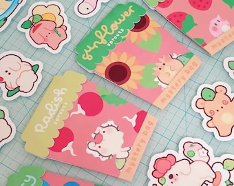 Klistermärkespaket med Mystery Sprout | överraskande vattentäta handgjorda vinylklistermärken i stansad vinyl | kawaii-klistermärken i flingor