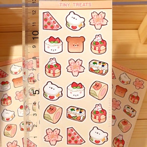 Tiny Treats / Linda mini hoja de pegatinas impermeables hechas a mano / Pegatinas estéticas kawaii para planificador + bullet journal