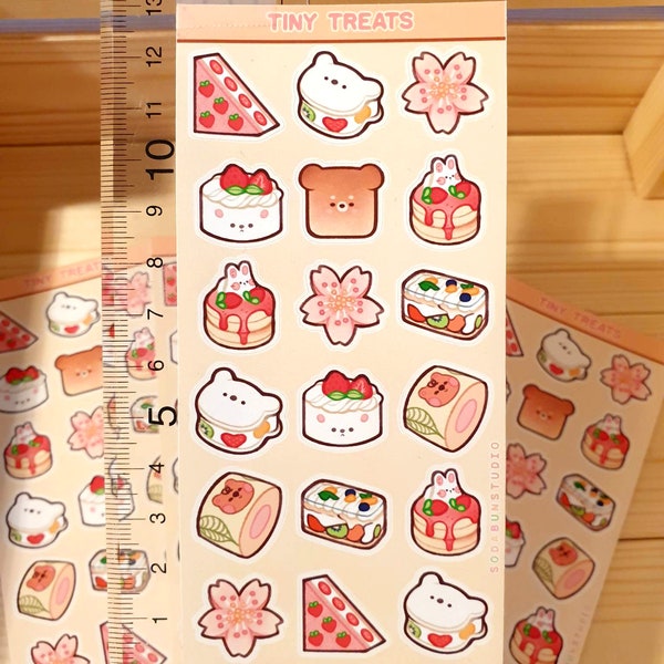 Petites friandises | Mignonne mini feuille d’autocollants imperméables à la main | Autocollants esthétiques Kawaii pour planificateur + bullet journal