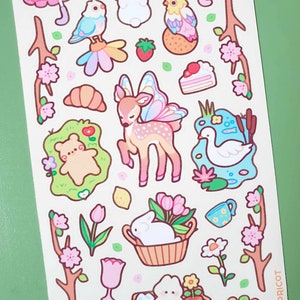 Picnic en el estanque / Linda hoja de calcomanías florales hechas a mano e impermeables / Calcomanías estéticas de primavera de sakura kawaii para planificador + bullet journal