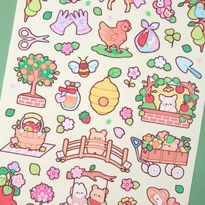 Le verger | Jolie feuille d'autocollants floraux faits main imperméable | Stickers esthétiques kawaii printanier cottagecore pour agenda + bullet journal