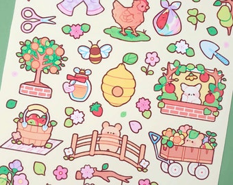 The Orchard | Cute waterproof handmade floral sticker sheet | Kawaii spring cottagecore aesthetic stickers for planner + bullet journal