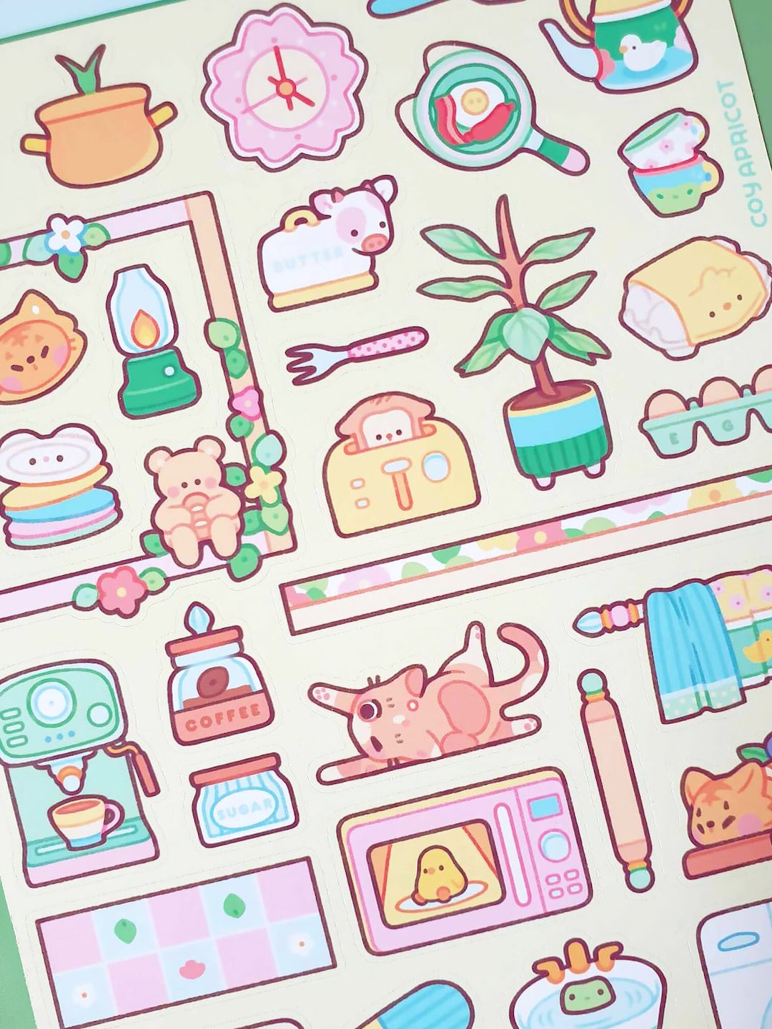 Spring Kitchen | Cute Waterproof Handmade Floral Sticker Sheet | Kawaii ...