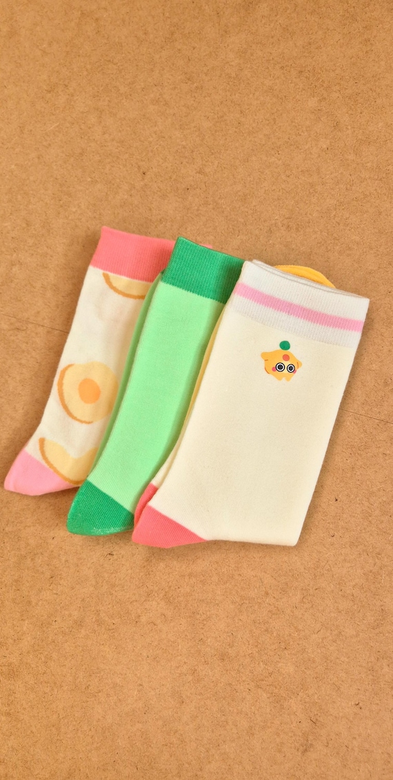 Coy Pup Colourful Women's Socks | 3 pack | Pink | Orange | Green | Cute Apparel | Soft Cotton | Apricot Jacquard Print | Designer Footwear