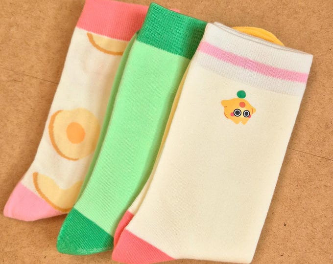 Featured listing image: Coy Pup Colourful Women's Socks | 3 pack | Pink | Orange | Green | Cute Apparel | Soft Cotton | Apricot Jacquard Print | Designer Footwear
