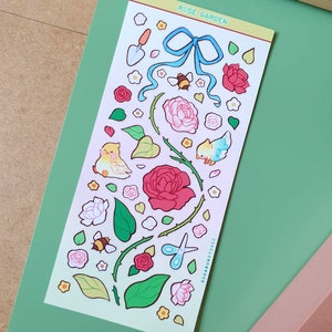 Roseraie | Jolie feuille d'autocollants floraux faits main imperméable | Stickers esthétiques cottagecore kawaii pour agenda + bullet journal