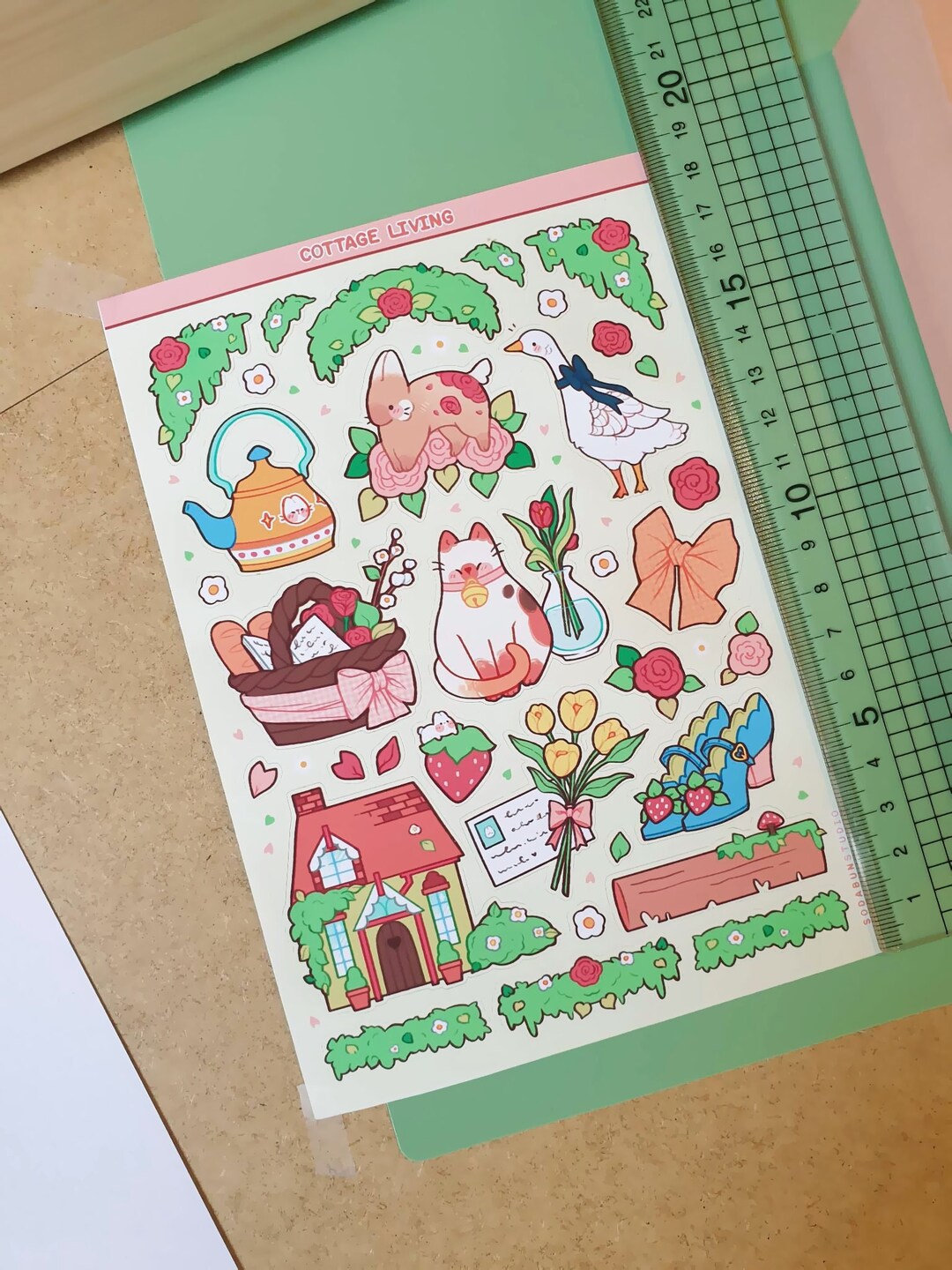 Cottage Living | Cute Waterproof Handmade Floral Sticker Sheet | Kawaii ...
