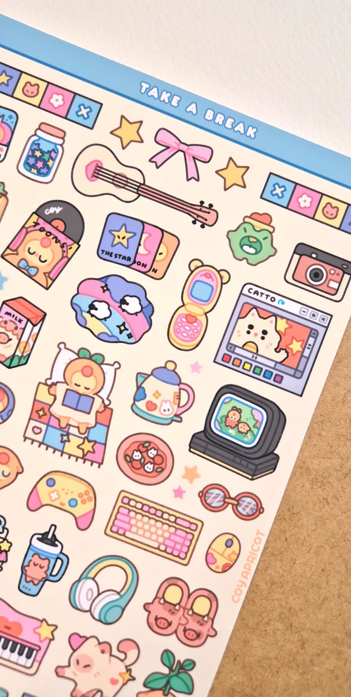 Take A Break | Cute Waterproof Handmade Vibrant Sticker Sheet | Kawaii ...