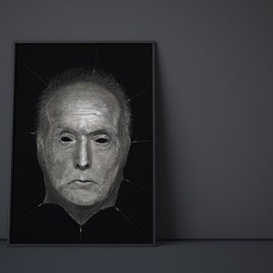Saw Art Pirnt, Tobin Bell Jigsaw portrait art, horror movie art, horror art print, jigsaw mask, horror thriller movie poster, horror decoration, horror wall art, Slasher murder torture art, dark goth art decoration.