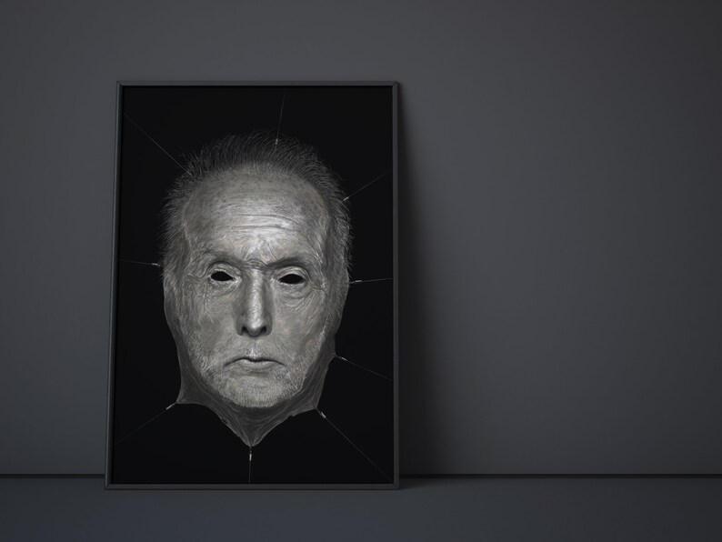 Saw Art Pirnt, Tobin Bell Jigsaw portrait art, horror movie art, horror art print, jigsaw mask, horror thriller movie poster, horror decoration, horror wall art, Slasher murder torture art, dark goth art decoration.
