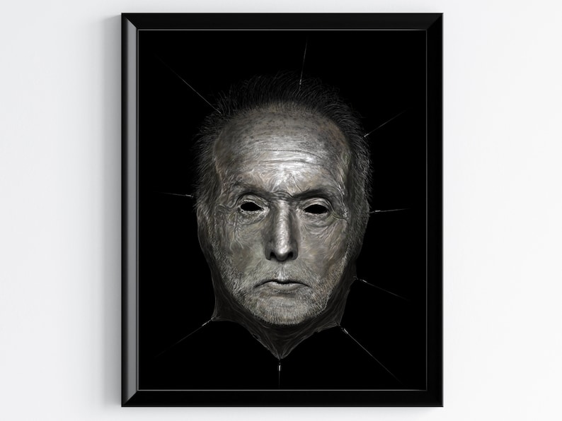 Saw Art Pirnt, Tobin Bell Jigsaw portrait art, horror movie art, horror art print, jigsaw mask, horror thriller movie poster, horror decoration, horror wall art, Slasher murder torture art, dark goth art decoration.