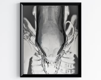 Alien art xenomorph art print big chap alien Giger Alien art scifi thriller movie poster black and white wall decor