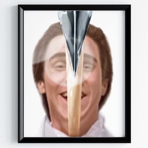 American Psycho poster Patrick Bateman &quot;Hey Paul&quot; art print hand-painted Christian Bale portrait digital art classic horror movie poster