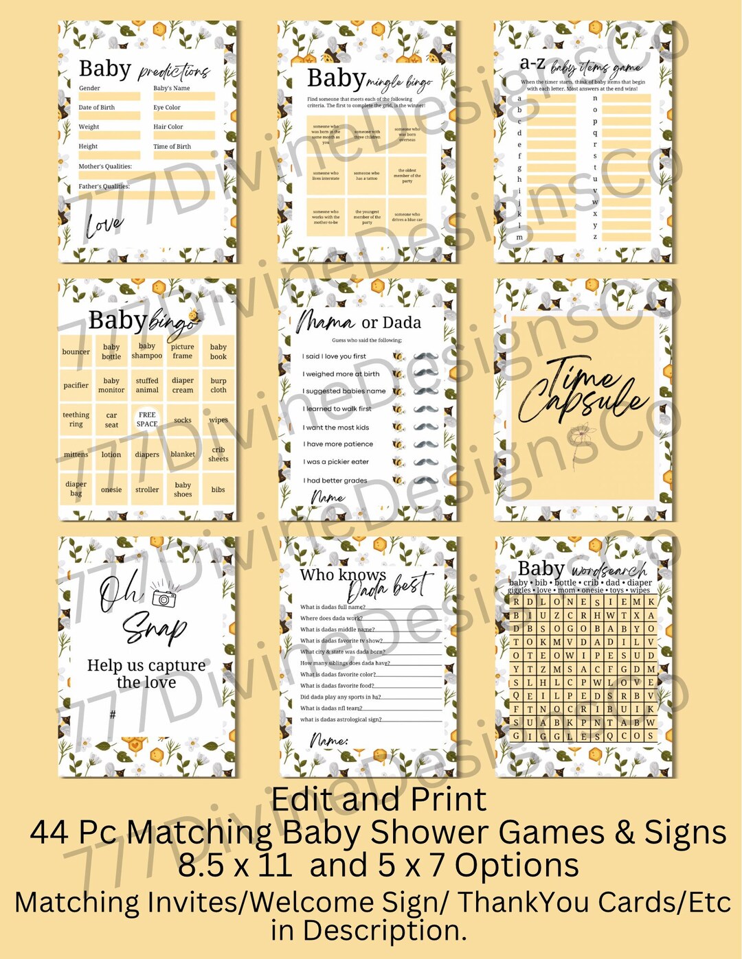 Honey Bee Bumble Bee Baby Shower Game Template Printables - Etsy