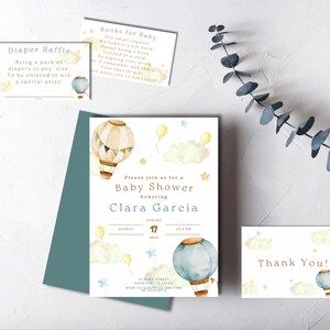 Invito personalizzato per baby shower a tema mongolfiera, cartello di benvenuto, biglietto di ringraziamento e inserti per biglietti!