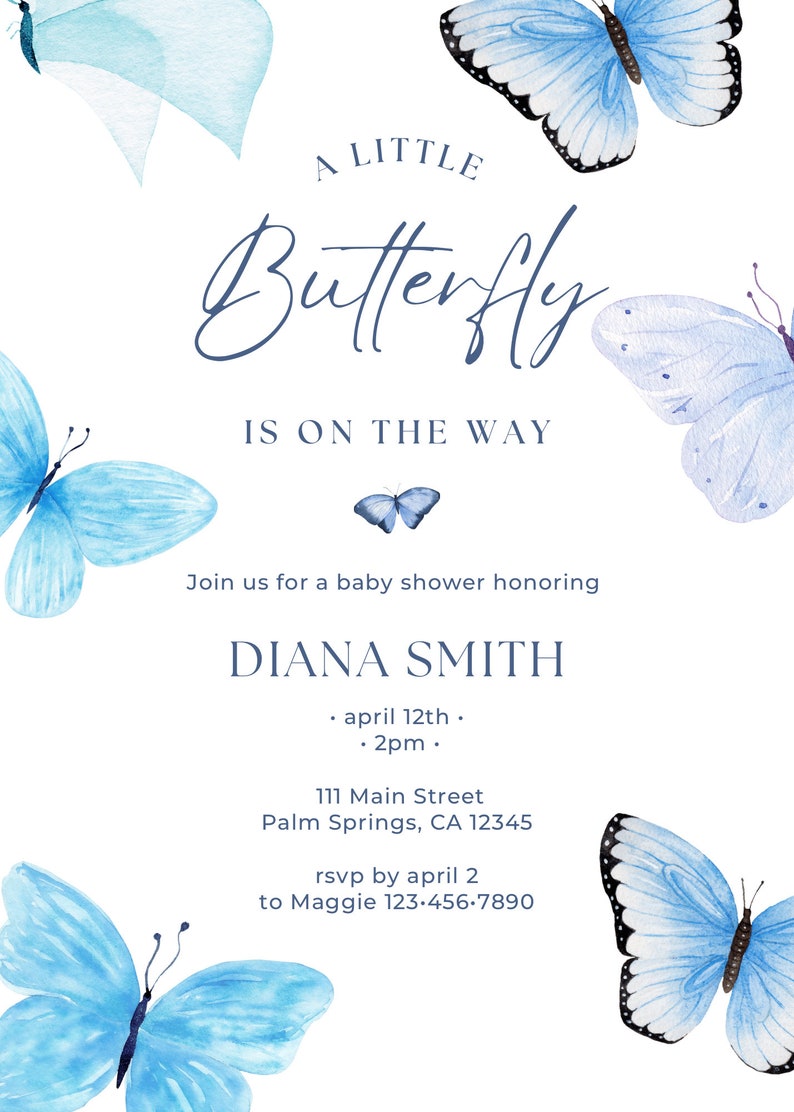 Editable Blue Butterfly Theme Unisex Baby Shower Party Etsy