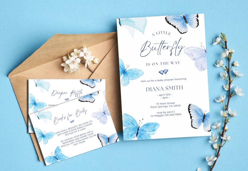 Editable Blue Butterfly Theme Unisex Baby Shower Party Etsy