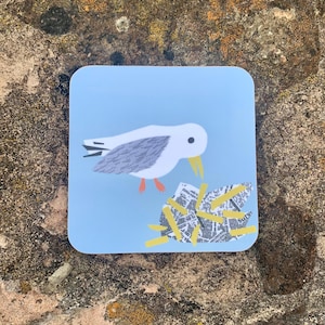 Seagull and Chips Coaster - Melamine with a cork backing