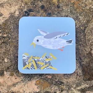 Seagull and Chips Coaster - Melamine with a cork backing