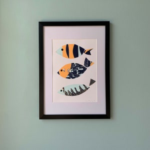 Sérigraphie A4 3 Poissons (Cadre non inclus)
