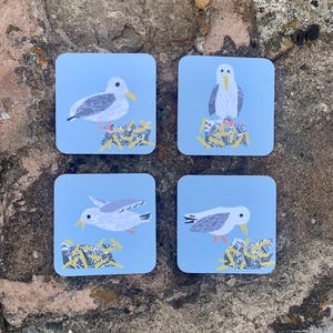 Set of 4 Seagull and Chips Coasters - Melamine with a cork backing