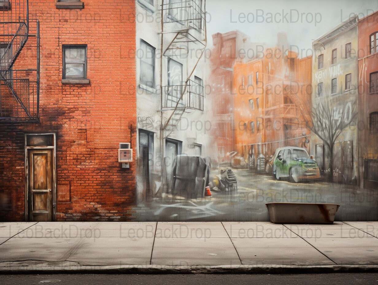 Urban Graffiti Street Backdrop, Highresolution Digital Image, Colorful