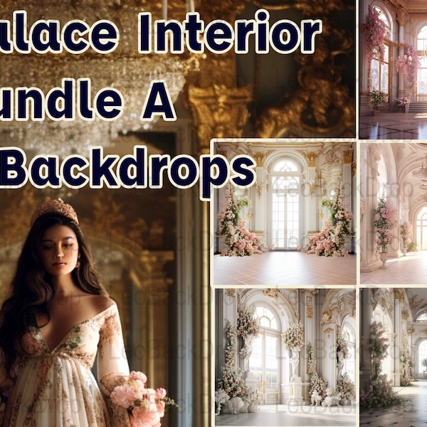 Elegant Palace Interior Backdrop, Grandiose Architecture, Romantic Floral Decor, Baroque-inspired Extravagance, High Resolution