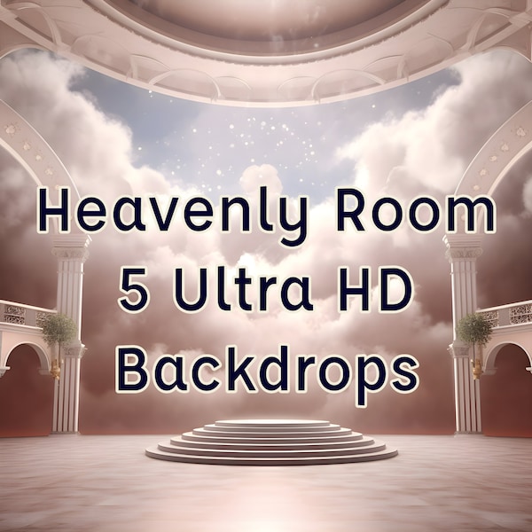 Ethereal Backdrops, Fantasy Room with clouds, Spectacular Architectural ornament, Heavenly Photography Backgrounds, Download Bundle