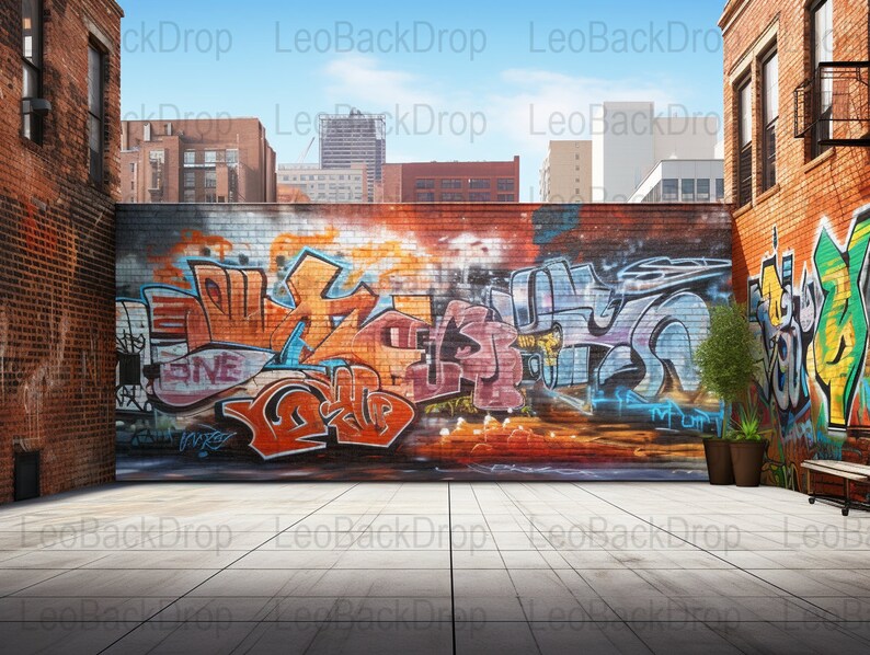 Urban Graffiti Street Backdrop, Highresolution Digital Image, Colorful